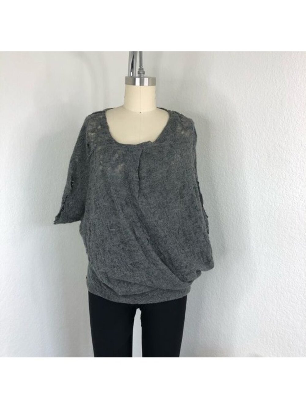 Yigal Azrouel Distressed Coccoon Dolman Batwing Wool Sweater
